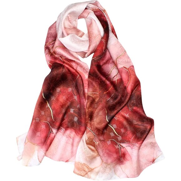 Mulberry Silk Scarf Floral Print Satin Long Wrap Shawl for Women Gift - Picture 1 of 7